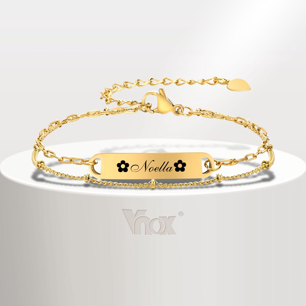 Vnox Nome Personalizado Pulseira De Dupla Camada Para Mulheres , Ouro 18K Corrente De Aço Inoxidável