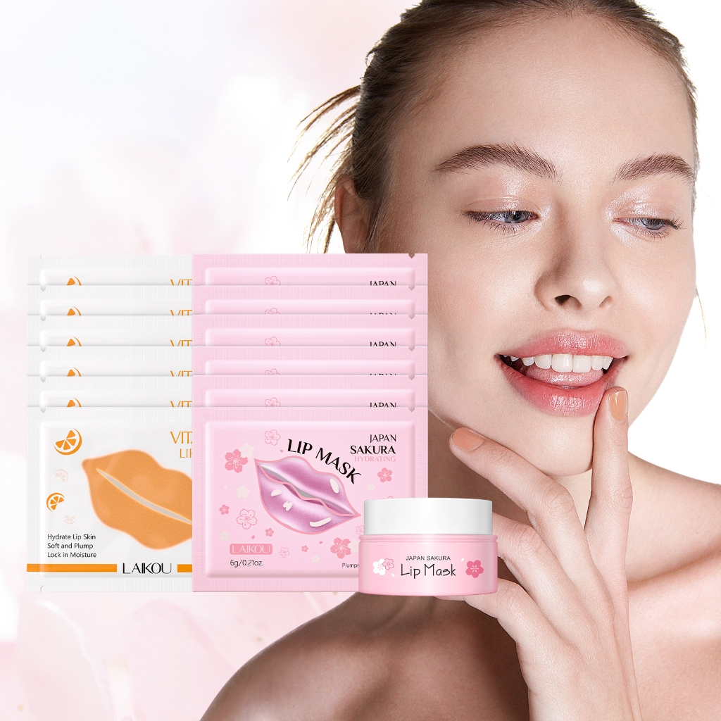 Nutrir E Revitalizar : LAIKOU Sakura Lip Care Set Hidratante Suavizante Pele Labial Conjunto De 13 Unidades