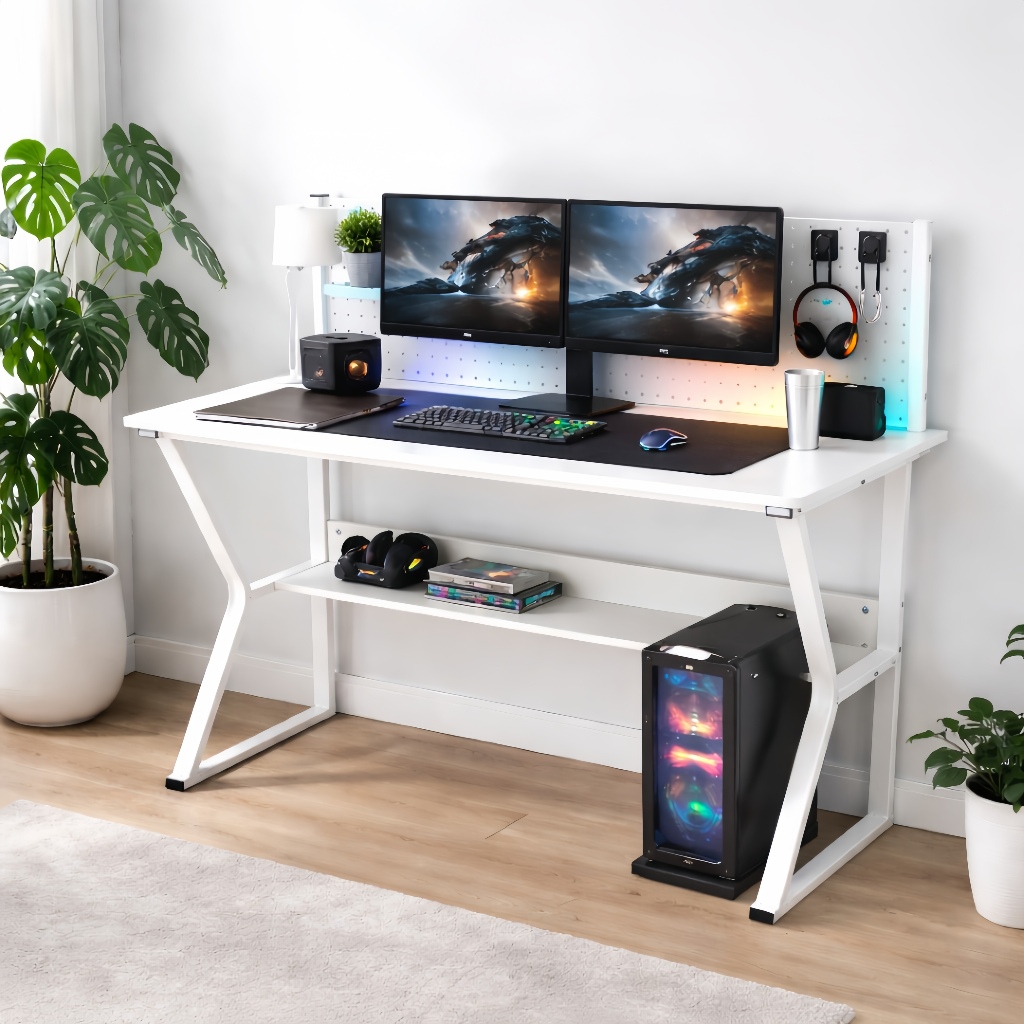 Mesa de Computador Escrivaninha com Painel Pegboard Organizador e Prateleiras para Estudo e Home Office MECOLOUR