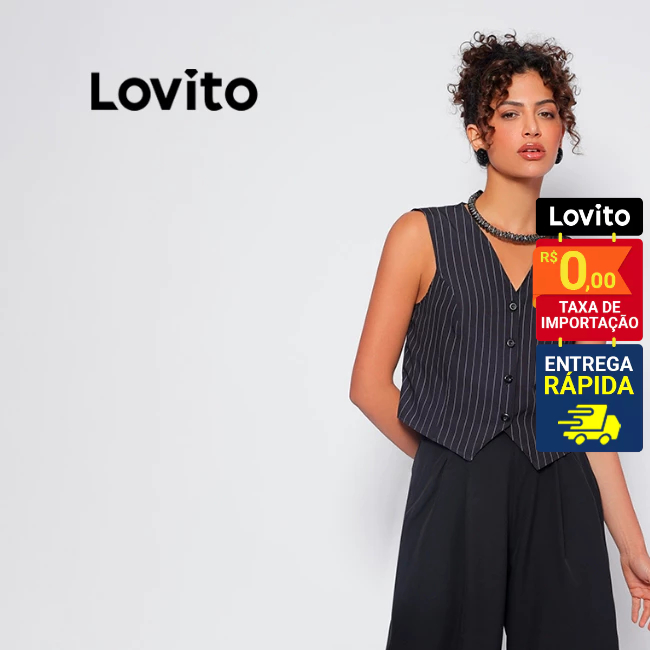 Lovito Colete Alfaiataria Riscada Decote V Botões Frontais Feminino LB6BRL035