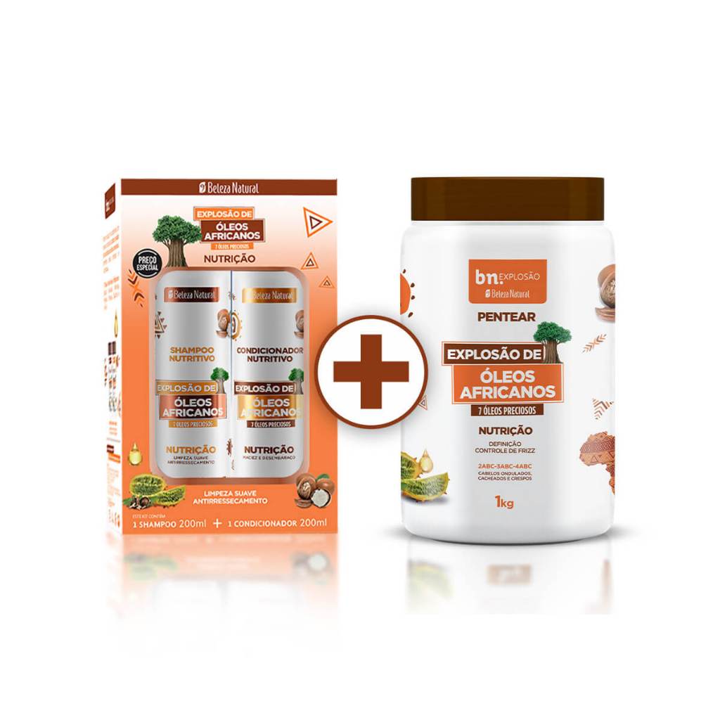 Kit Cachos Explosão de Óleos Africanos – Shampoo, Condicionador e Creme