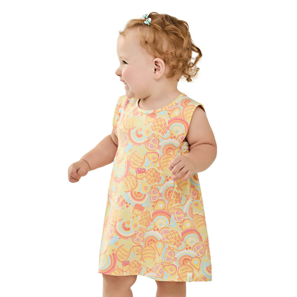 Vestido Bebê Frutinhas Elian Amarelo Manga Curta