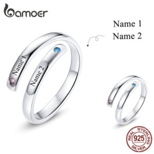 Bamoer Anel Personalizado com Letras Gravadas Prata 925 Ajustável para Presente de Aniversário Feminino SCR747?