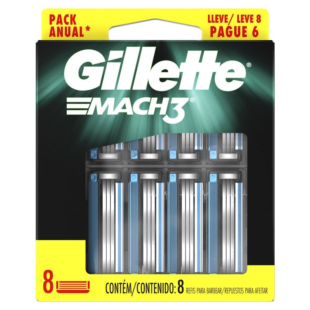 Carga Mach3 Gillette - 8 Unidades | Barba Perfeita 1 Carga Gillette Mach3 Leve 8 Pague 6