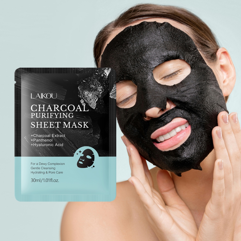 M?scara de Carv?o Ativado LAIKOU - Limpeza Profunda e Hidrata??o 1 Máscara Purificadora De Carvão LAIKOU , Limpeza Suave , Hidratante Para Tez Orvosa 30ml/Folha