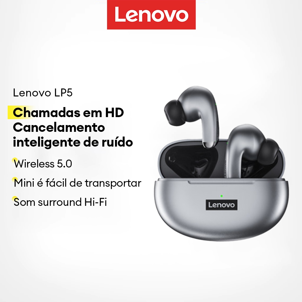 Fone de Ouvido Bluetooth Lenovo LP5 Estéreo 9D IPX5 1 Fone de Ouvido Bluetooth Lenovo LP5 Estéreo 9D IPX5