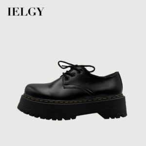 IELGY Retro Estilo Britânico Estudante Sapatos De Couro Preto Moda Feminina Sola Grossa Aumentada