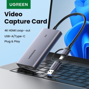 UGREEN 2 Em 1 HDMI Para USB Placa De Captura De Vídeo E Áudio 4K 30Hz Loop-out 2K 30Hz Gravação Transmissão Ao Vivo Wind