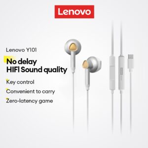 Lenovo Y101 E Y101PRO Fones De Ouvido Com Fio HD - Qualidade De Som Baixa Latência Leve Portátil À Prova D'água Confortáve