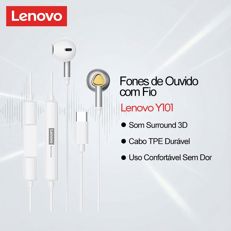 Fone de Ouvido com Fio Lenovo Y101 E Y101PRO - Som Surround 3D Dur?vel e Imersivo 1 Fone De Ouvido Com Fio Lenovo Y101 E Y101PRO Som Surround 3D Cabo TPE Durável Desgaste Indolor
