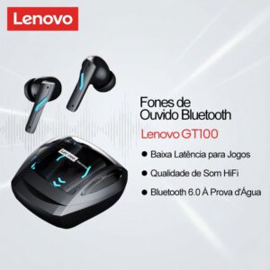 Fone de Ouvido Lenovo GT100 Bluetooth Gamer Baixa Latência