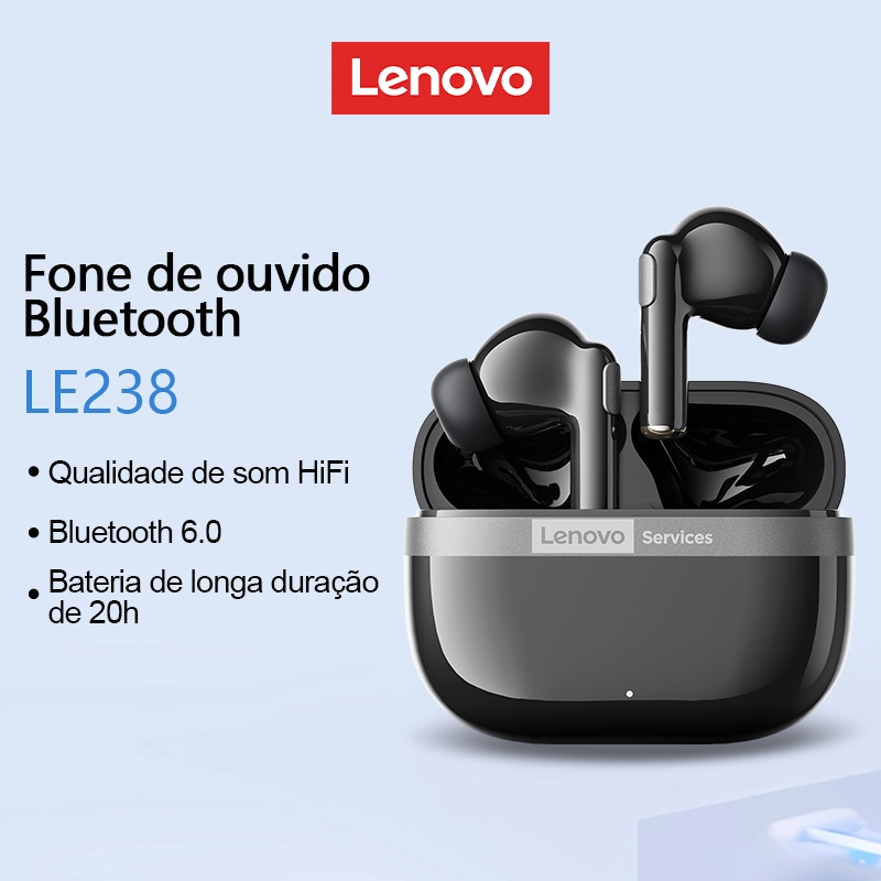 Lenovo LE238 Fones de Ouvido Bluetooth HiFi Sound Latência Ultrabaixa ENC Redução De Ruído 6.0 1 Fone de Ouvido Lenovo LE238 Bluetooth HiFi com Redução de Ruído