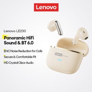 Fone de Ouvido Bluetooth Lenovo LE230 HiFi com Redução de Ruído