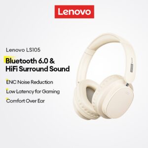 Fone Bluetooth Lenovo LS105 Headphone Gamer HiFi com ENC