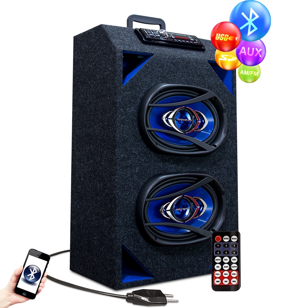 Caixa Bob Amplificada Bluetooth USB FM Hurricane e Taramps 1 Caixa Amplificada Bob Bluetooth Usb Fm 6x9 Hurricane Taramps