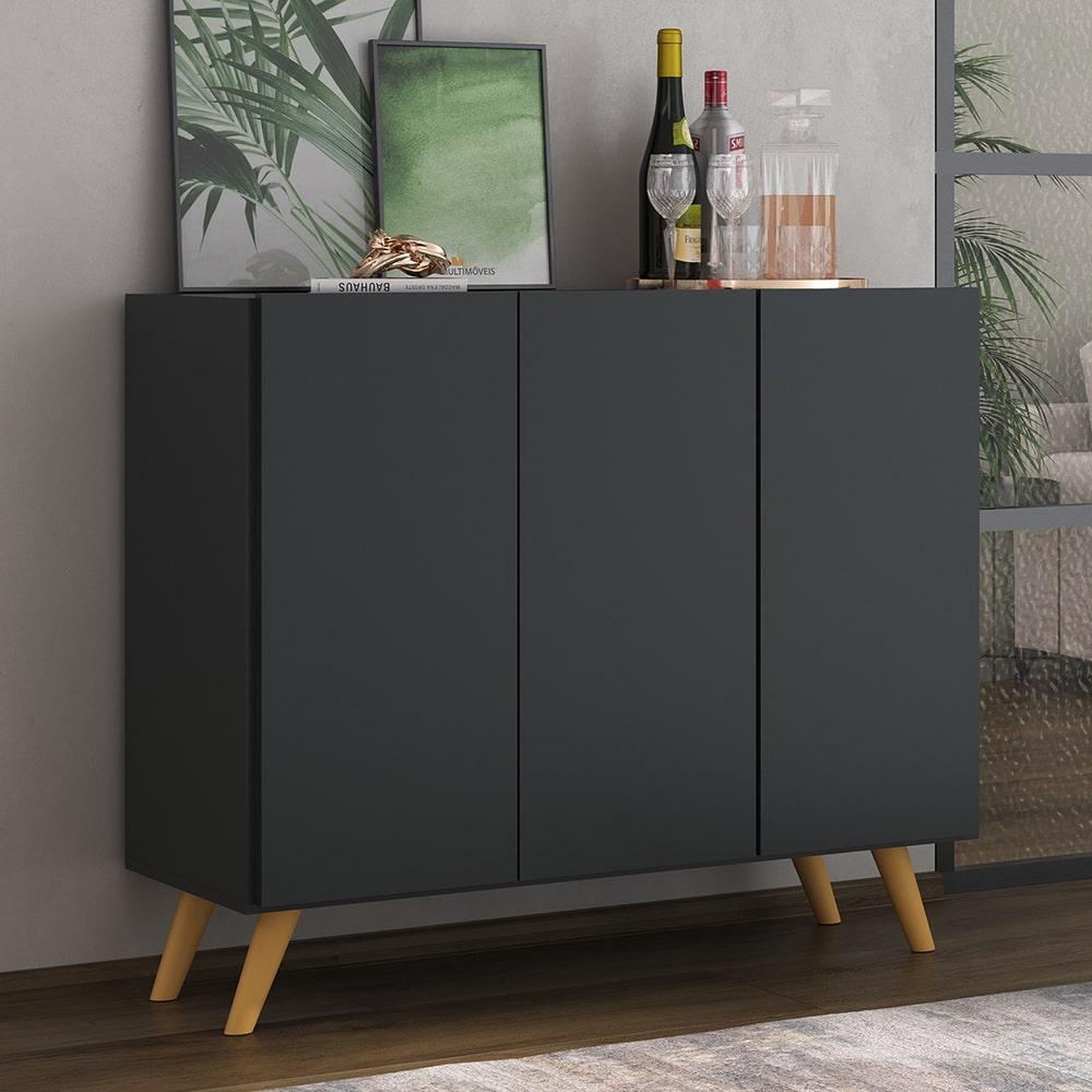 Aparador Buffet Retr? Veneza 3 Portas Multim?veis Preto/Natural 1 Aparador Buffet 3 Portas Retrô Veneza Multimóveis MP1009 Preto/Natural