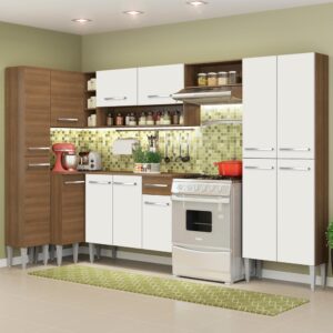 Cozinha Completa de Canto Reto Madesa Emilly Love Armário Balcão 13 Portas 1 Gaveta - Rustic/Branco