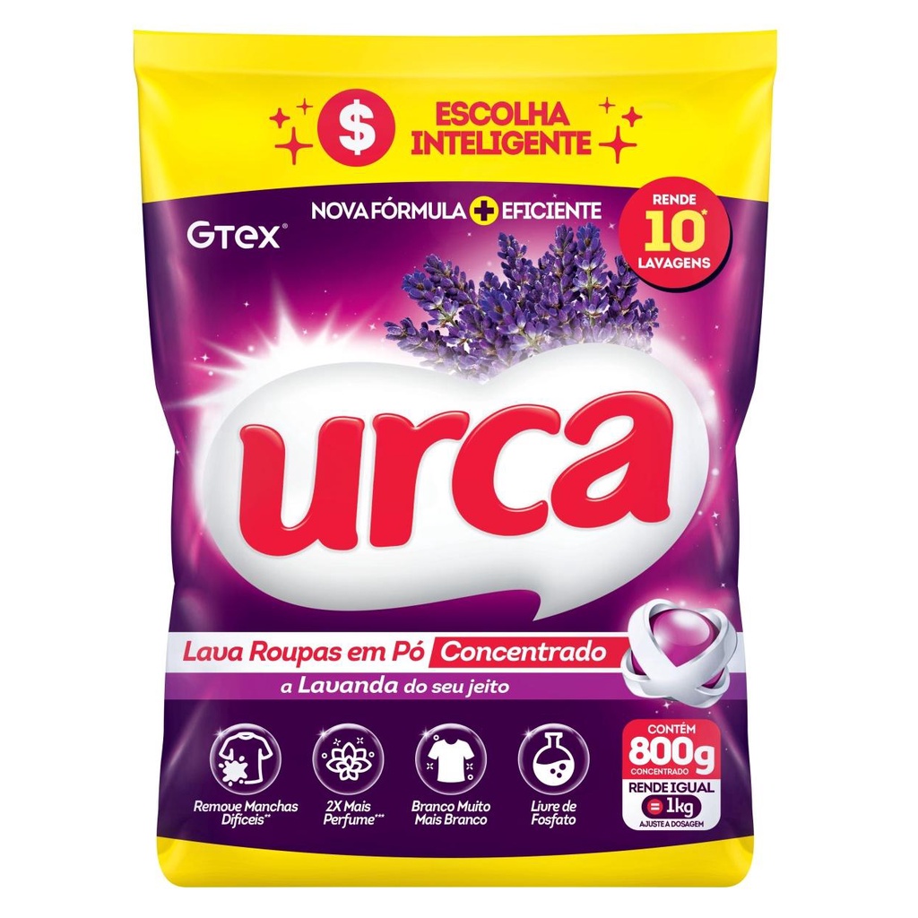 Lava Roupas em P? Urca Maxx Lavanda Concentrado 800g 1 Lava Roupas Pó Concentrado Urca Lavanda Sachê - 800g