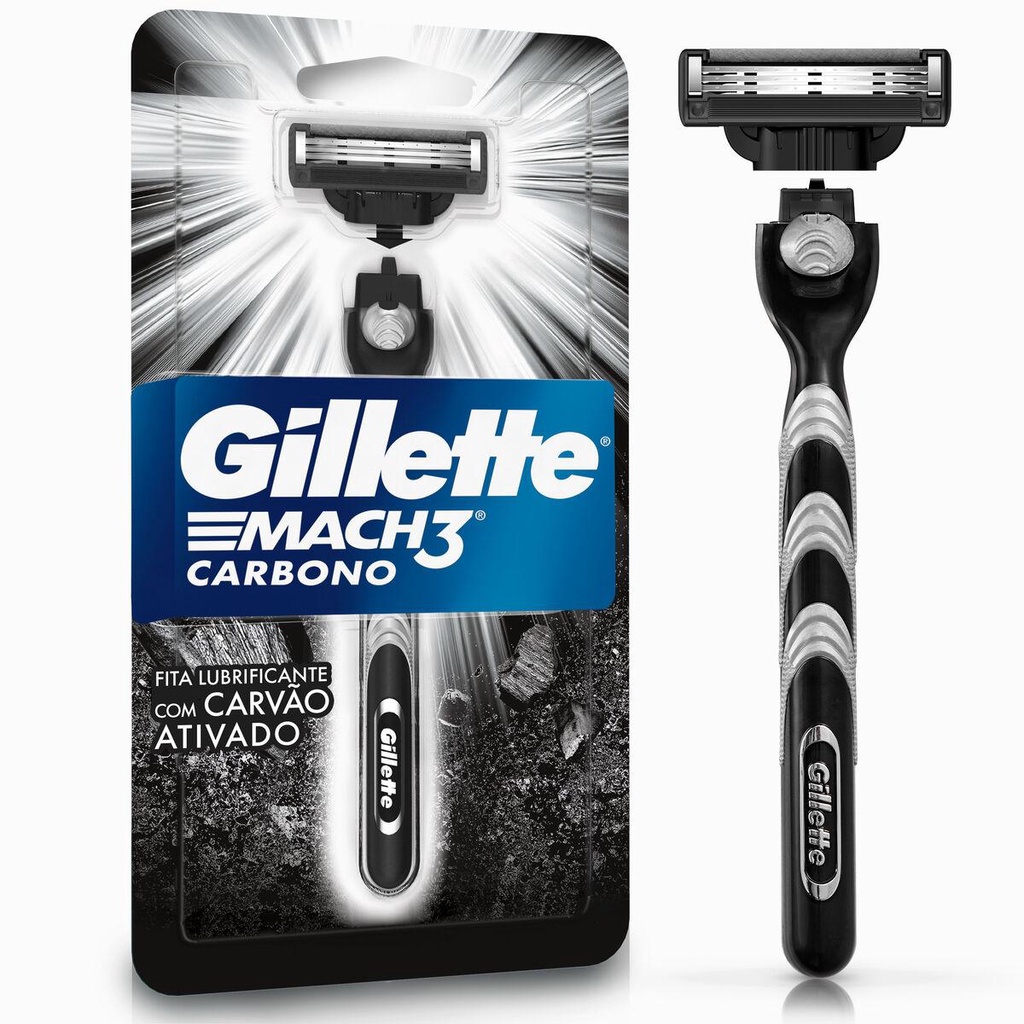 Aparelho de Barbear Gillette Mach3 Carbono com Carv?o Ativado 1 Aparelho de Barbear Gillete Mach3 Carbono