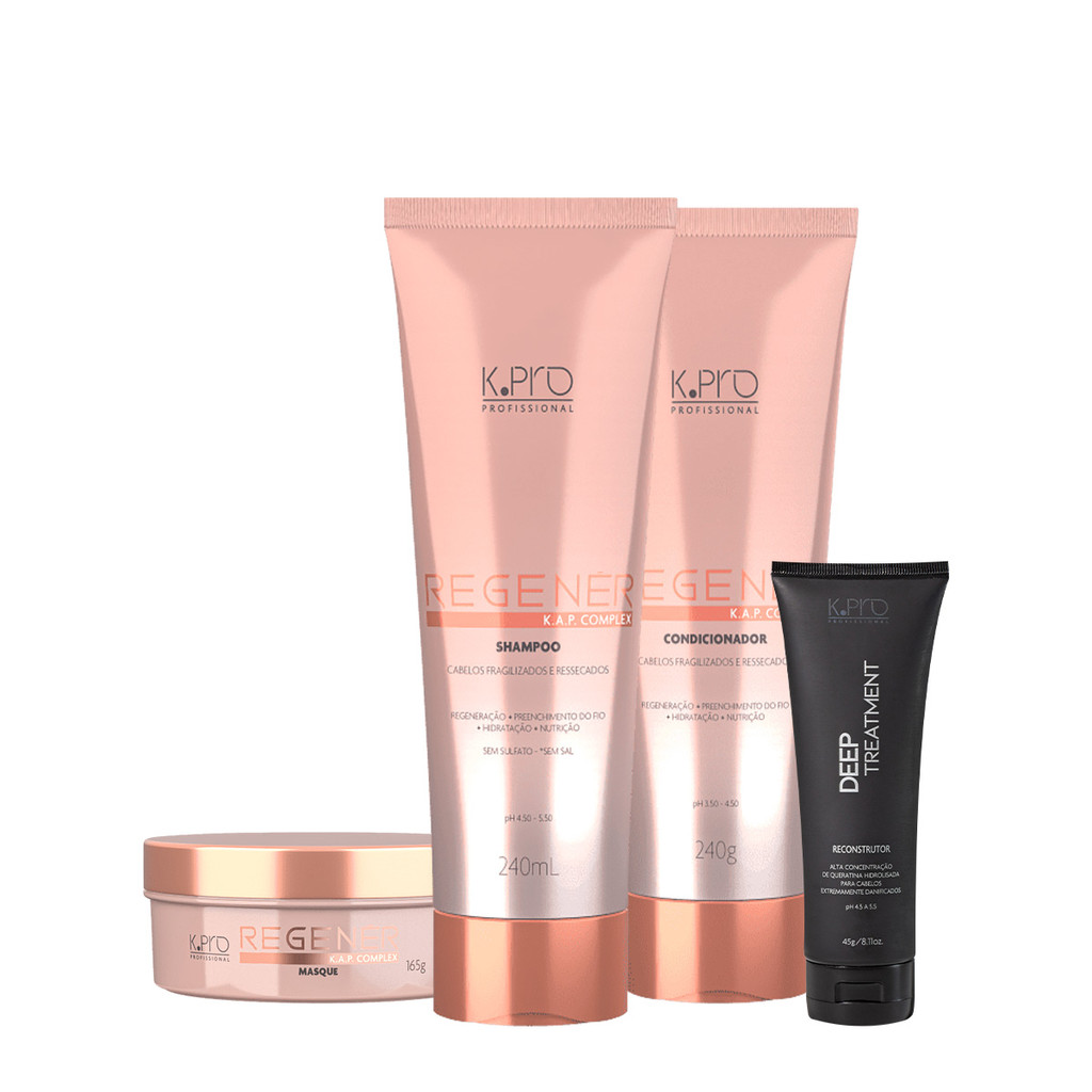 Kit K.Pro Regen?r: Shampoo, Condicionador, M?scara e Tratamento 1 Kit K.Pro Professional Regenér Shampoo Condicionador Máscara e Tratamento Reconstrutor (4 produtos)