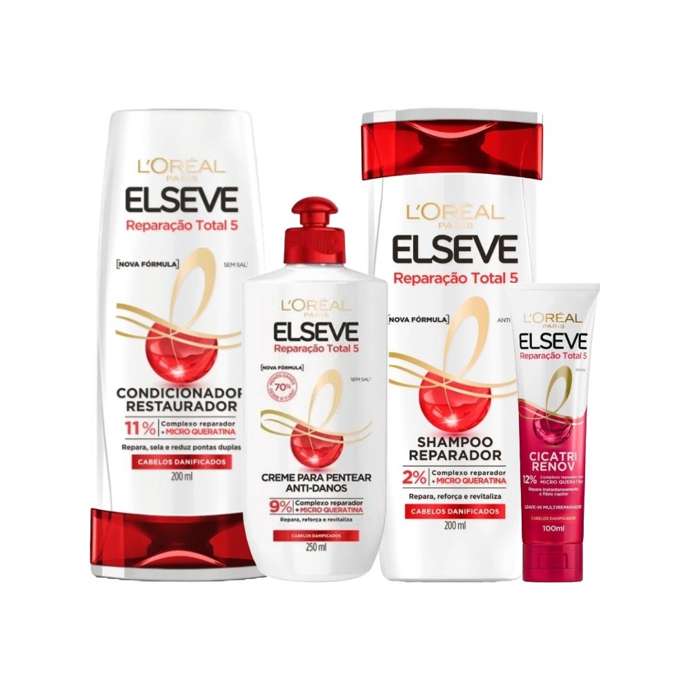 Kit Elseve L'Oréal Reparação Total 5 - Tratamento Capilar 1 Kit Elseve Recuperação Total 5