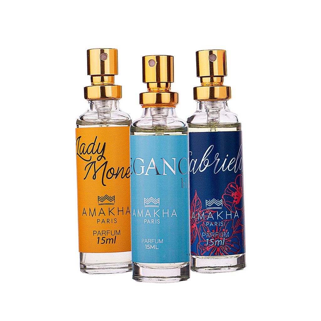 Kit Layering - Edi??o 3 - Lady Money, Elegance Light Blue e Gabriela - Perfumes Femininos Amakha Paris 1 Kit Layering - Edição 3 - Lady Money 15ml + Elegance Light Blue 15ml + Gabriela 15ml | Perfumes Femininos Amakha Paris
