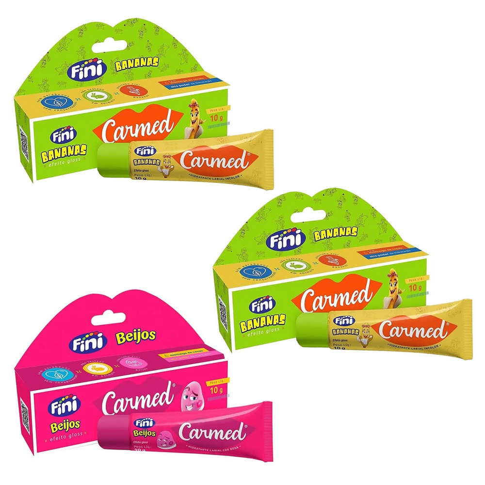 Kit Hidratante Labial Carmed Fini 3 Unidades 1 Kit 3 Unidades Hidratante Labial Carmed Fini 2 Bananas e 1 Beijos Efeito Gloss 10g