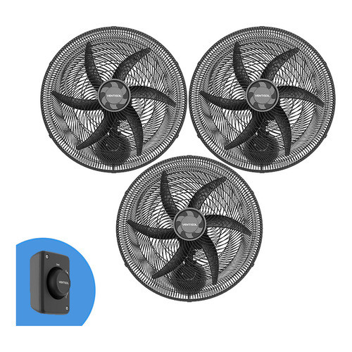 Kit 3 Ventiladores de Parede Ventisol 50cm 6 P?s Preto 1 Kit 3 Ventiladores De Parede Potente 50cm Diâmetro Com 6 Pás P/ Igreja Academia Lojas Preto Ventisol