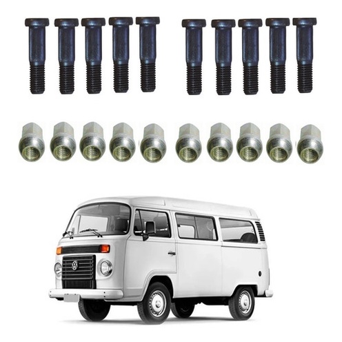 Kit 10 Parafusos e Porcas Roda Dianteira Kombi Clipper ap?s 1982 1 Parafuso + Porca (kit C/10) Roda Dianteira Kombi Clipper 82/