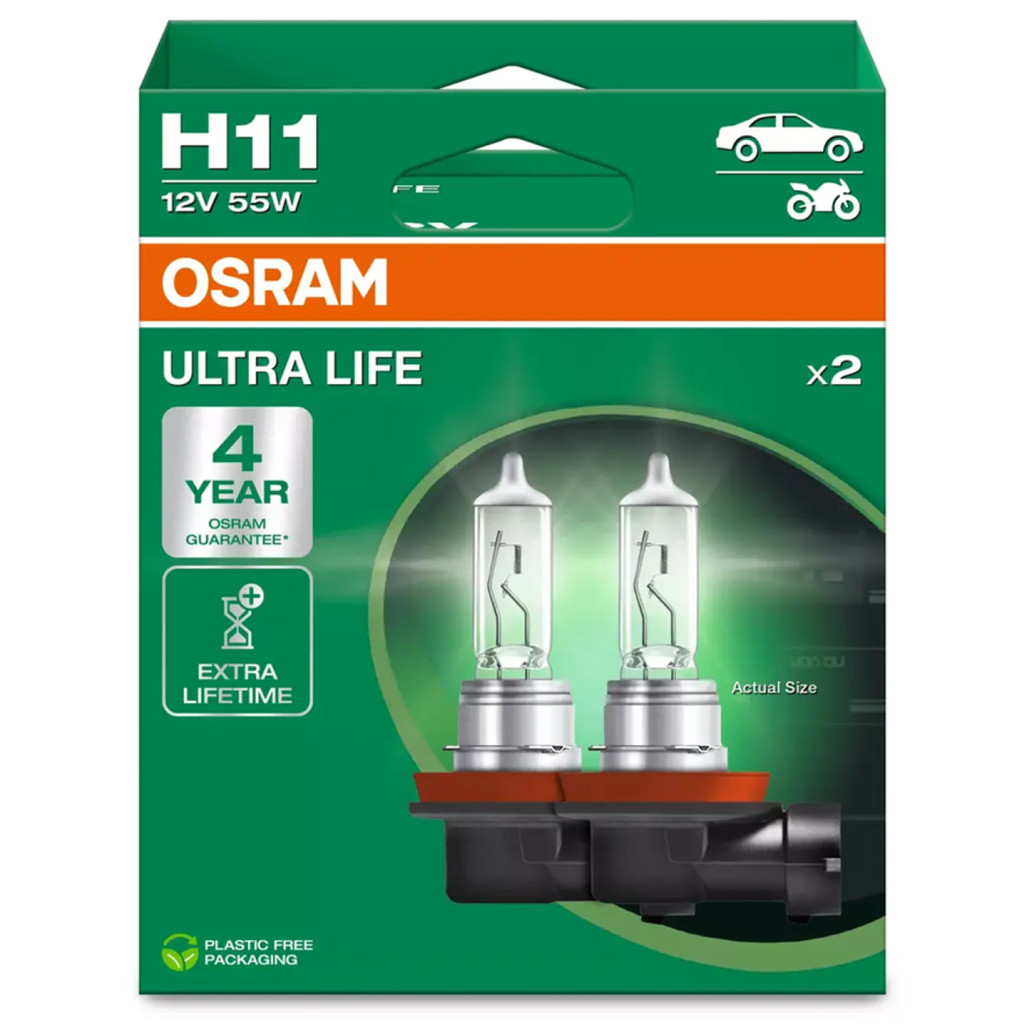 Par L?mpada Osram H11 Ultra Life 3200K 12V 55W - Garantia 4 Anos - Ilumina??o Automotiva de Alta Performance 1 Par Lampada Osram H11 Ultra Life 3200K 12V 55W Garantia 4 anos