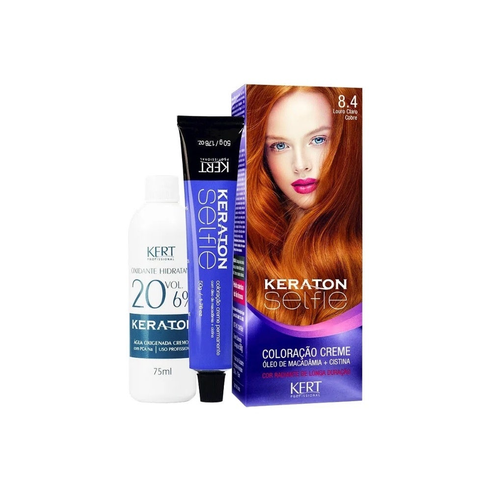 Keraton Selfie - Cora??o de Cabelo Macio e Brilhante 1 Tintura Keraton Selfie 8.4 Louro Claro Cobre 50g