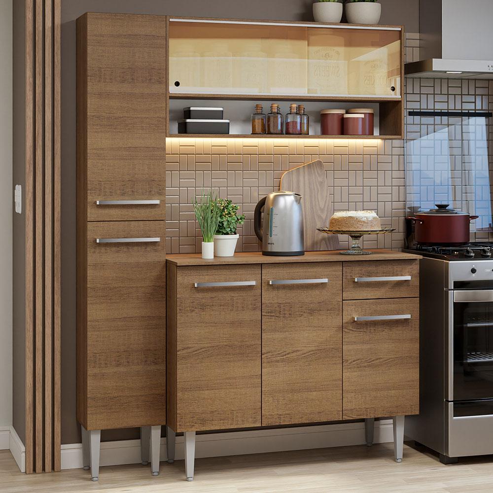 Cozinha Compacta Madesa Emilly 137cm Rustic Amadeirado 1 Armário de Cozinha Compacta 137cm Rustic Emilly Madesa 09
