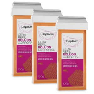 Kit Cera Refil Roll-On Corporal Depilsam Mel 100G (3 unidades)