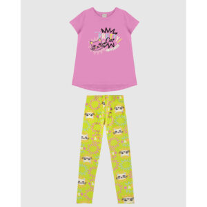 Conjunto Infantil Menina Blusa Pretty Cat E Legging Estampada Malwee Kids