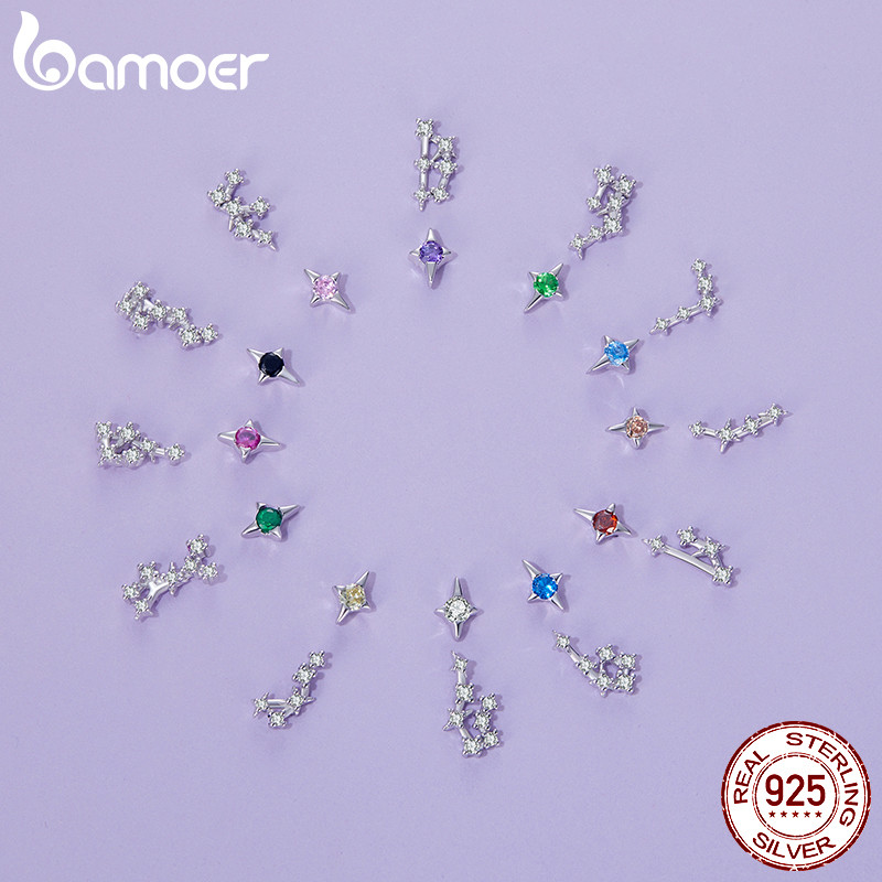 Brincos Signos do Zod?aco Prata 925 Bamoer - Presente Mulher 1 Bamoer 925 Sterling Sliver Brincos Signos Do Zodíaco Acessórios Joias Presentes Para Mulheres