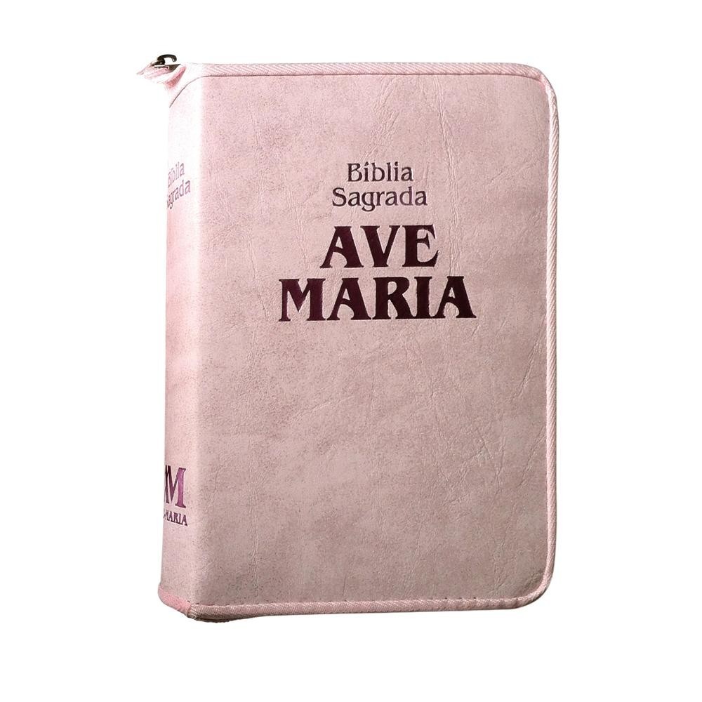 B?blia Ave-Maria com Z?per Rosa - Edi??o M?dia 1 Bíblia zíper strike - média - rosa