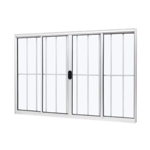 Janela de Aluminio de Correr Central 100x150cm 4 Folhas com Grade e Vidro Liso Ultra Ramassol
