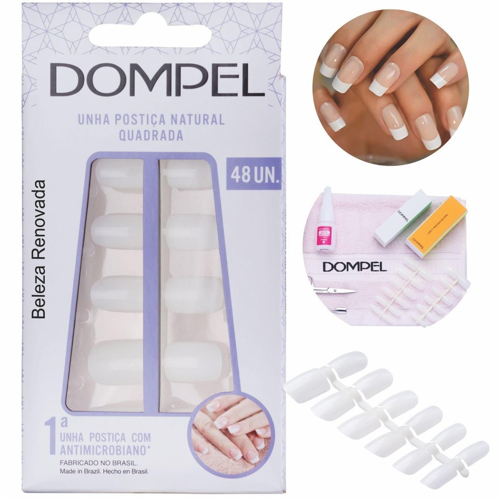 Kit Unhas Postiças Quadrada Alongamento Unhas C/ 48 1 Kit Unhas Postiças Tips Quadrada Alongamento Unhas C/ 48