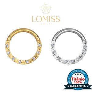 ?LOMISS?Piercing Argola Clik TitÂnio G23 Pvd Detalhes ZircÔnias Lateral«Lomiss piercing»