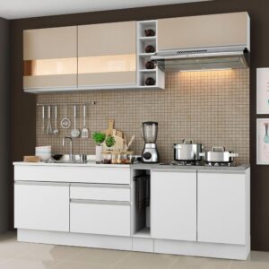 Cozinha Completa Madesa Parma com Armário e Balcão (Sem Tampo e Pia) - Branco/Branco/Crema