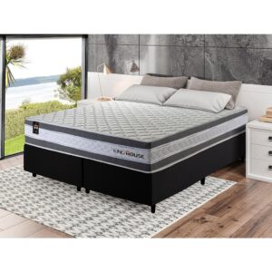 Conjunto Cama Box c/ Molas Ensacadas Alpine Cinza King 193x203x65