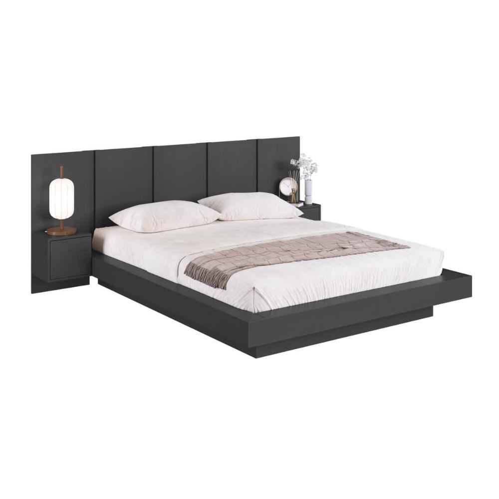 Cama Suspensa Queen com Cabeceira e Mesas de Apoio Grafite 1 Cama Suspensa Casal Queen com Cabeceira e 2 Mesas de Cabeceira CJ075 200cm Grafite - Art In Móveis