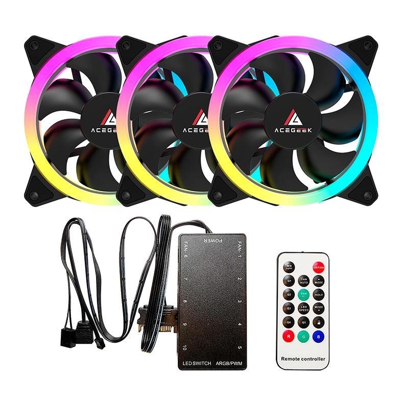 Kit Ventoinha Acegeek Galaxy ARGB 3x120mm 1 Kit Ventoinha Acegeek Galaxy, 3x120mm, ARGB, AG-GALAXY3X1-BK