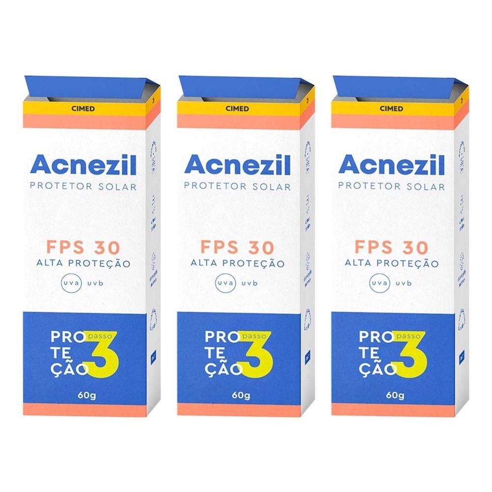 Kit 3 Protetor Solar Acnezil FPS 30 Oil Control - 60g 1 Kit 3 und Protetor Solar Acnezil FPS 30 Oil Control 60 g