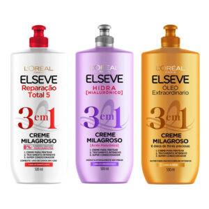 CREME 3 EM 1 REPARAÇÃO TOTAL 5 + ÓLEO EXTRAORDINÁRIO + HIDRA HIALURÔNICO ELSEVE 500ML