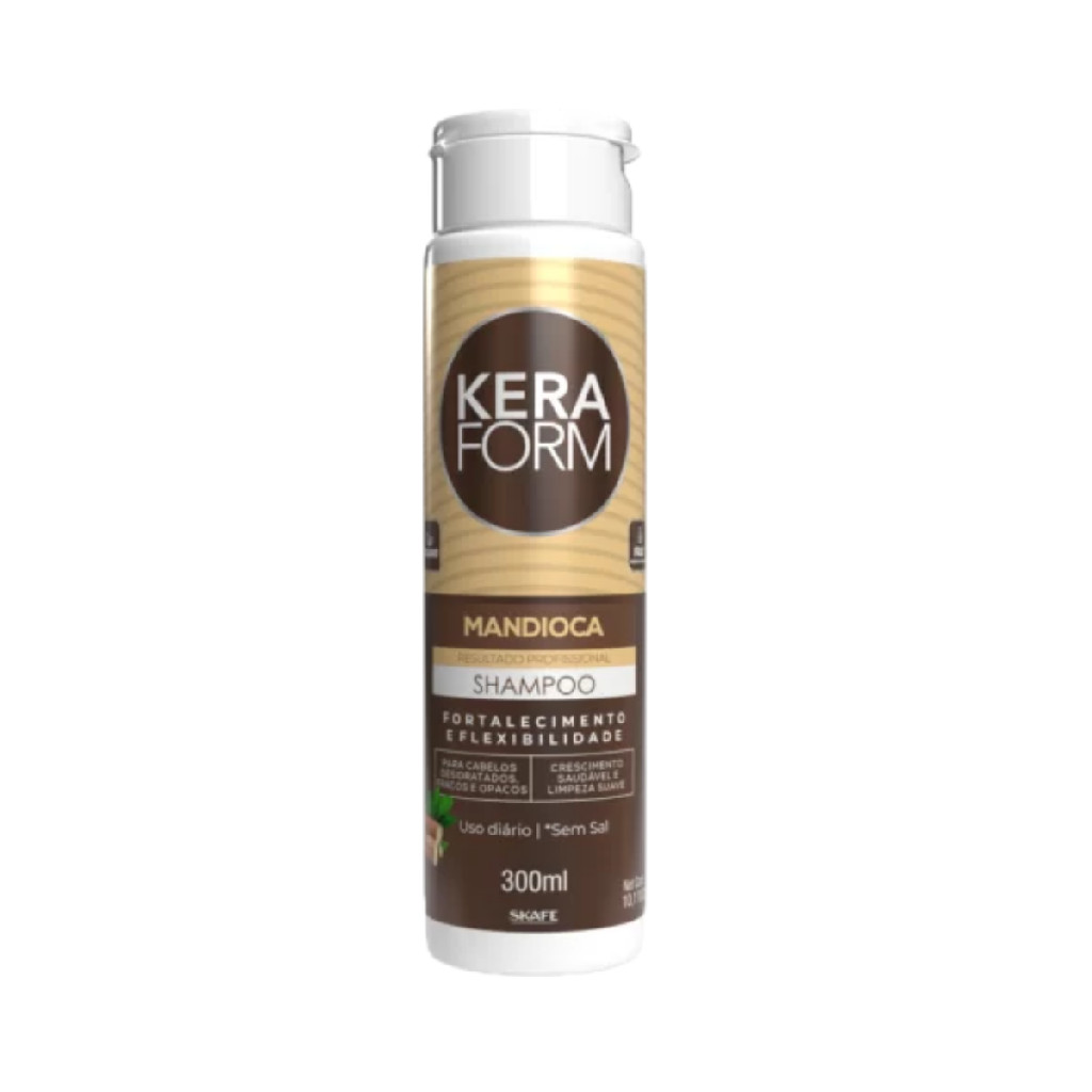 Shampoo Keraform Mandioca Fortalecedor 300ml - Nutrição e Brilho 1 Shampoo Mandioca Fortalecimento Protetor Keraform 300Ml