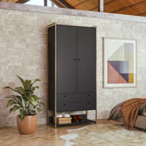 Guarda Roupa Closet Estilo Industrial Moderno Quarto cabideiro 2 Portas 2 Gav Preto - Olivar Móveis