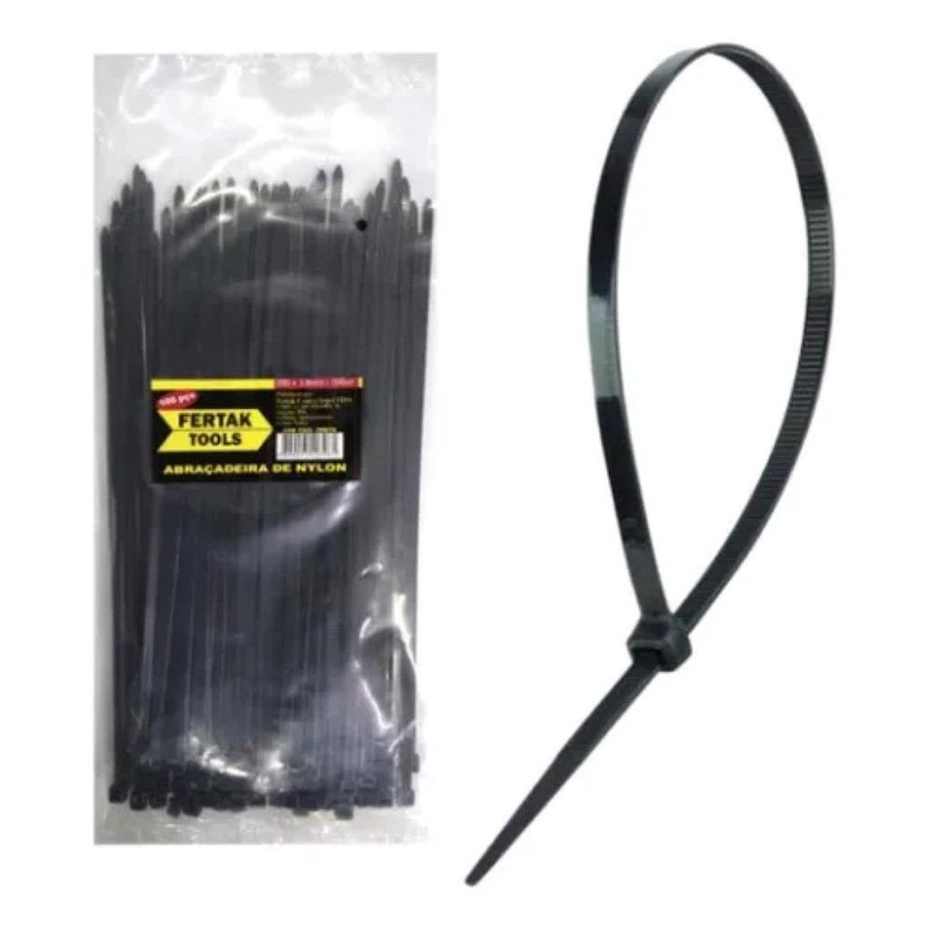 Abra?adeira Nylon Preta Fertak 280x4,8mm - 50 Pe?as 1 ABRAÇADEIRA NYLON ENFORCA GATO PRETA 280X4,8MM 50 PÇS - FERTAK ABRACADEIRA LACRE DE SEGURANÇA