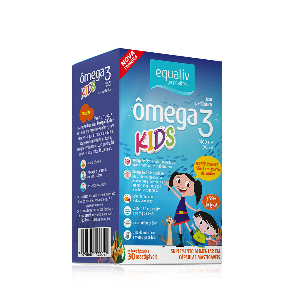 Ômega 3 Kids Equaliv 30 Cápsulas Mastigáveis Sabor Laranja 1 Ômega 3 Kids Equaliv 30 Cápsulas Mastigáveis Sabor Laranja