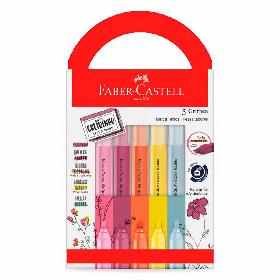 Pincel Marca Texto Grifpen 5 Unidades Aroma Faber-Castell 1 Pincel marca texto Grifpen com 5 unidades Revigora & Energiza MT/ES5REZF Faber-Castell